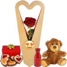 Red rose in elegant box + .... (Red rose with red vase in elegant heart box)
